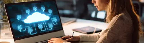 woman with laptop cloud computing